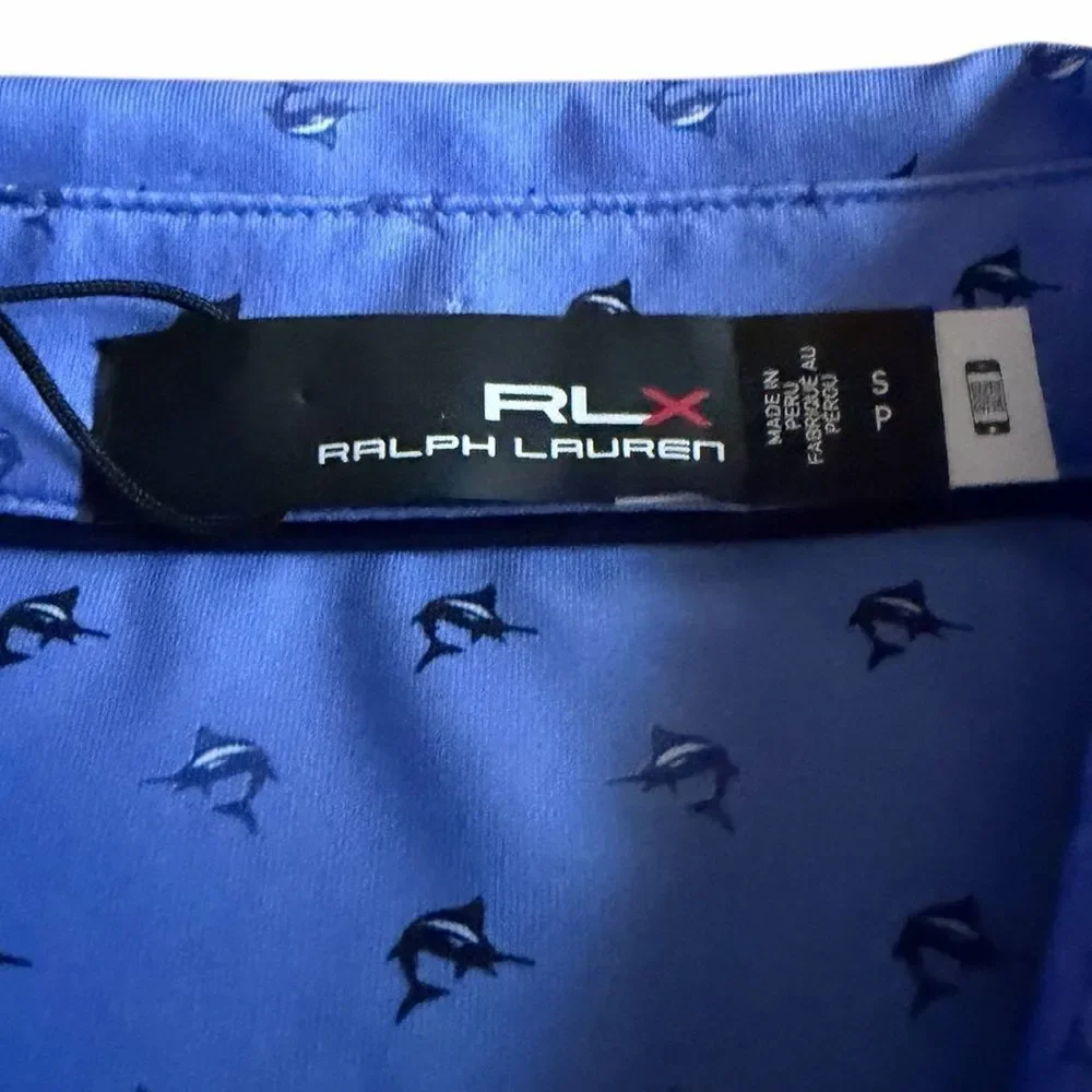 NWT RLX Ralph Lauren Men’s Polo Shirt with Dolphin Pattern S